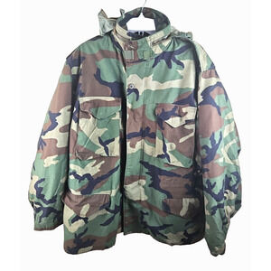 US Military Camo Field Jacket Coat Cold Weather LARGE REGULAR w/ LINER Alpha USA
